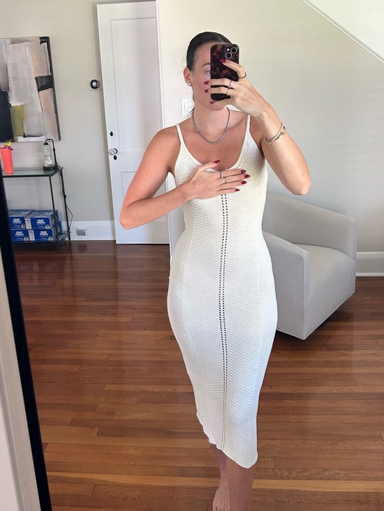 Princess Polly Dresses & Skirts - Princess Polly Cream Knit Midi Dress with Scoop Neck